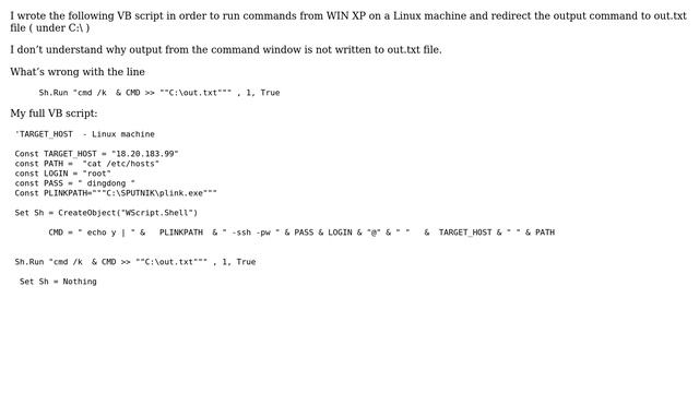 VB sciprt + how redirect output from CMD window to file смотреть онлайн