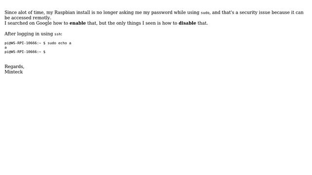 Raspberry Pi don't asking me for password when using sudo смотреть онлайн
