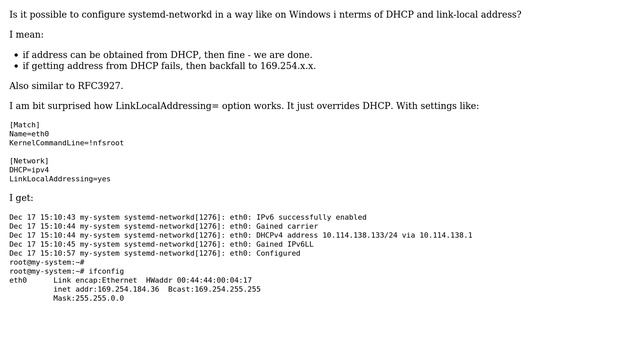 Unix & Linux: systemd.networkd: DHCP and link-local address смотреть онлайн