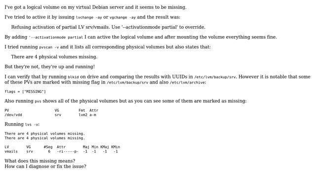 Unix & Linux: There are physical volumes missing смотреть онлайн