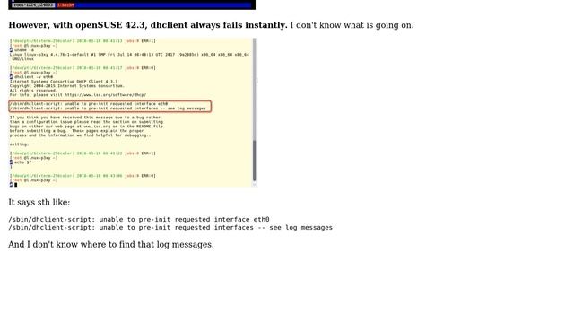Unix & Linux: dhclient does not work in opensuse 42.3, what's wrong? смотреть онлайн