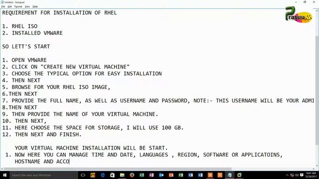 INSTALLATION OF RHEL 7.3 in VMWARE Virtal Machine ||REDHAT LINUX ||| prasuuKumar || смотреть онлайн