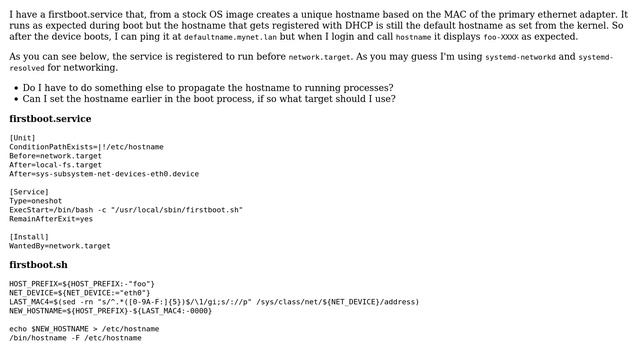 Set hostname on first boot before network.service смотреть онлайн