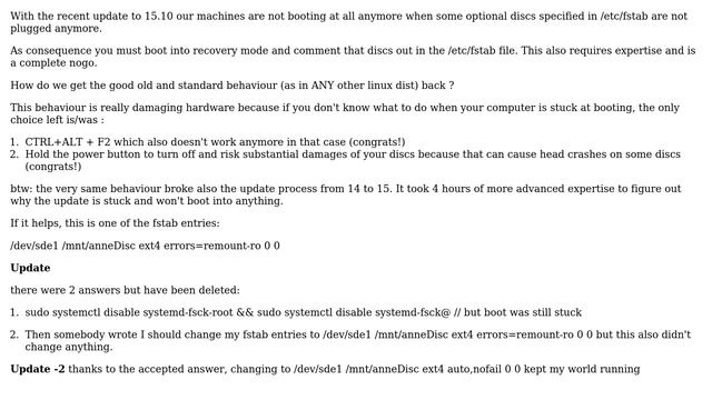 won't boot anymore: how to disable /etc/fstab check? смотреть онлайн