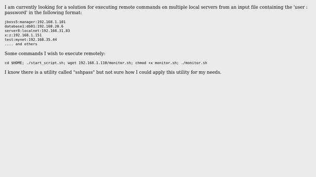 Unix & Linux: Perform SSH remote cmd exec on multiple local servers from input (sshpass?) смотреть онлайн