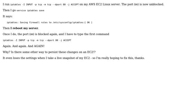 DevOps & SysAdmins: AWS EC2 Linux IpTables Changes Don't Persist смотреть онлайн