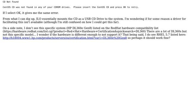 Why does the CentOS 5.8 install give an error about CD-ROM drive when using HP ILO? смотреть онлайн