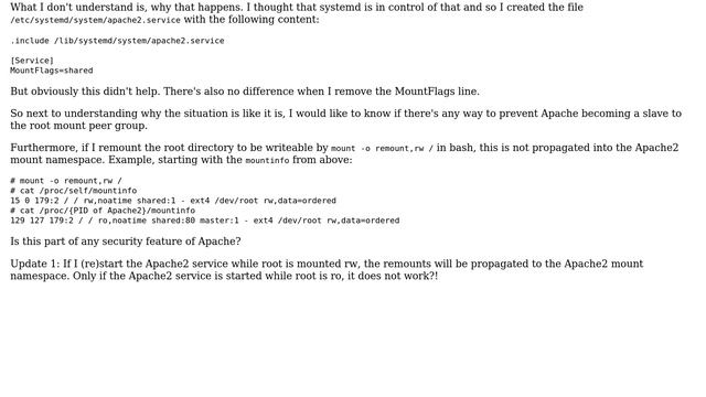 Unix & Linux: Strange behaviour with the mount namespace of Apache2 on Raspbian смотреть онлайн