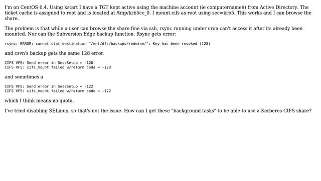 Why can't cron access a CIFS share using Kerberos authentication? смотреть онлайн