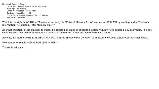 dmidecode - which section exactly report maximum amount of supported RAM смотреть онлайн
