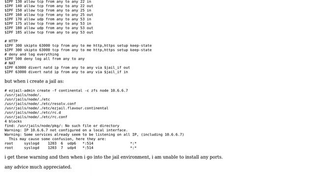 DevOps & SysAdmins: FreeBSD jail with IPFW with loopback - unable to connect loopback interface смотреть онлайн