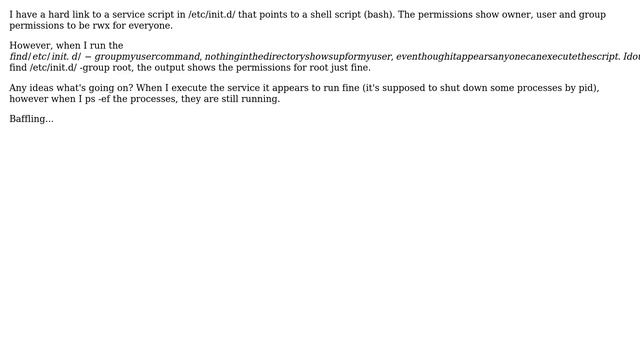 Linux Hard link permissions show r/w/x for owner/user/group but user unable to execute смотреть онлайн