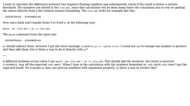Unix & Linux: Calculate difference in negative floating numbers with bc смотреть онлайн
