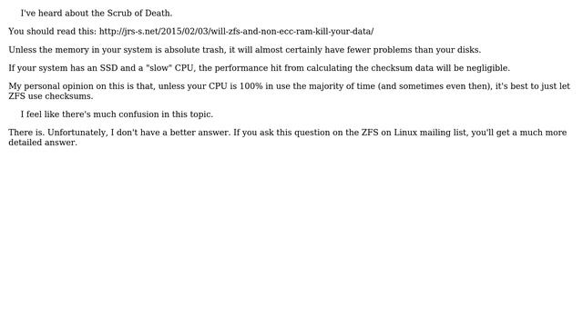 Unix & Linux: Is ZFS safer with non-ECC RAM if you disable checksums? (2 Solutions!!) смотреть онлайн
