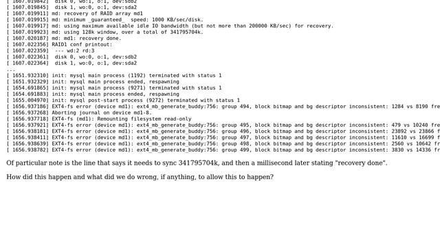 mdadm re-added a removed disk to my RAID1 and skipped re-sycning it, what went wrong? смотреть онлайн
