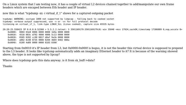 Tcpdump: how to capture outgoing packets on a virtual interface? смотреть онлайн