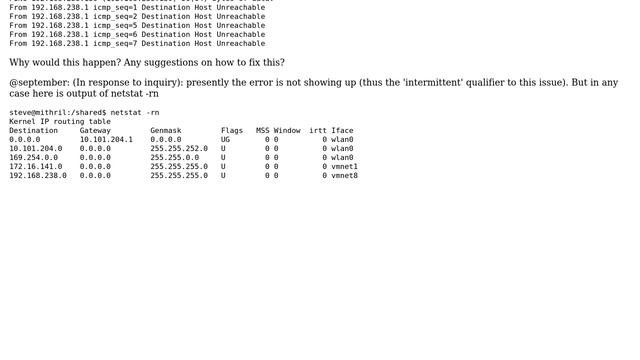VMWare Host intermittetly showing "no route to host" on the internal vmnet8 server address смотреть онлайн