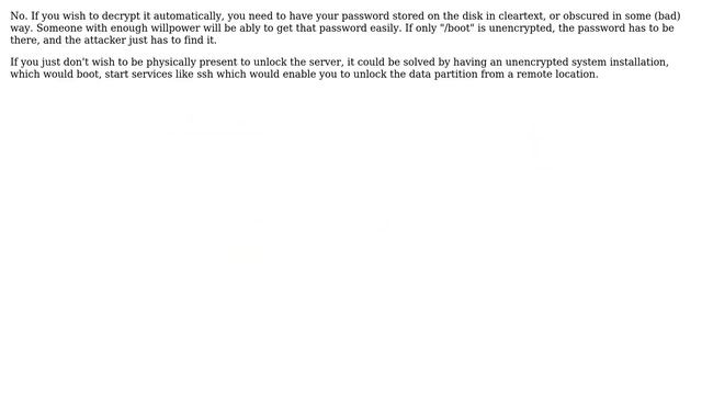 FreeBSD encryption concept: automatic boot without password or key, when mounted by another system? смотреть онлайн