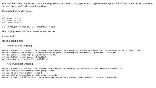 Unix & Linux: ssh password less connection is not working from abc@server1 to xyz@server2 смотреть онлайн