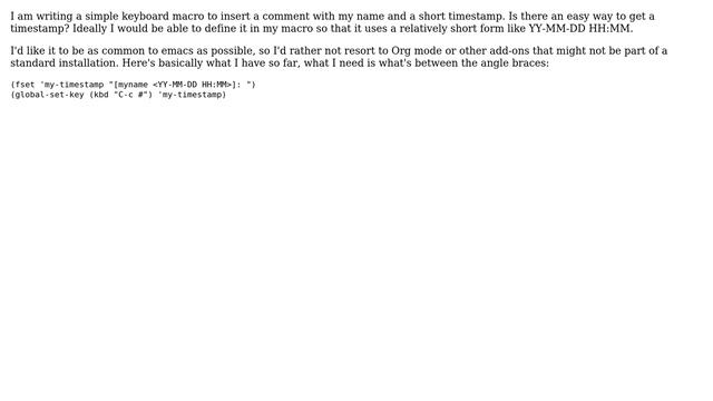 Unix & Linux: Is there an easy way to insert a timestamp in standard emacs (v21 or higher)? смотреть онлайн