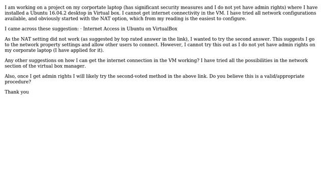 Ubuntu: Internet Connection for Ubuntu VM in virtualbox on corporate laptop смотреть онлайн