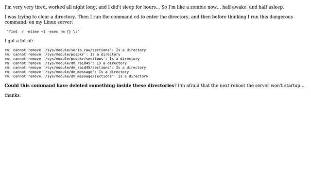 Help. I ran "find / -mtime +1 -exec rm {} ;" by accident! (2 Solutions!!) смотреть онлайн
