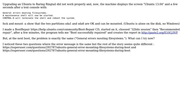 "General error mounting filesystems" even after BootRepair смотреть онлайн