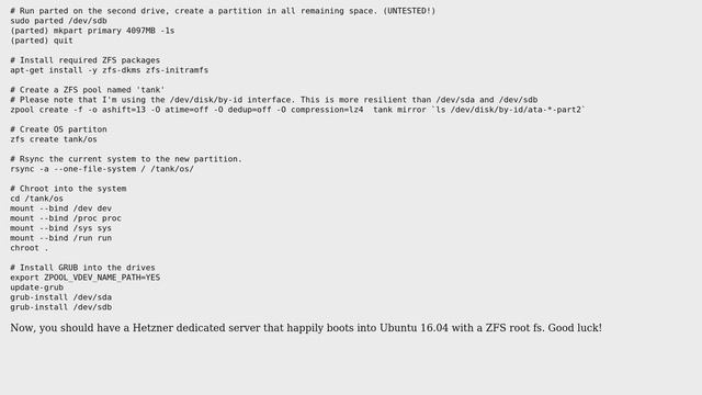 DevOps & SysAdmins: Getting Ubuntu 16.04 on a ZFS root on a Hetzner dedicated server смотреть онлайн