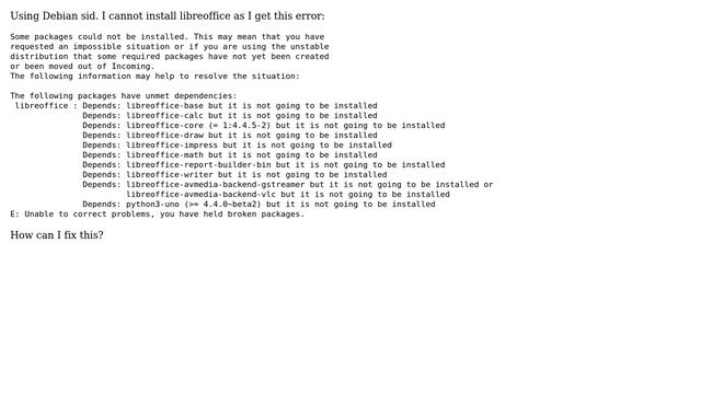 Cannot install libreoffice on debian sid смотреть онлайн