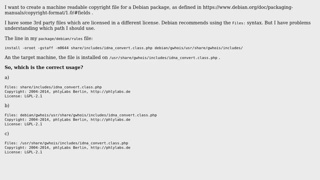 Unix & Linux: Debian machine readable copyright: Files path смотреть онлайн