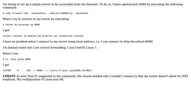 Despite open port, Linux refuses to accept incoming connection смотреть онлайн