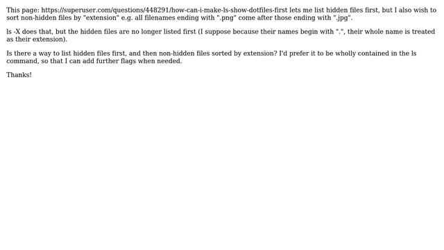 Linux bash command to list hidden files first, then other files sorted by extension смотреть онлайн