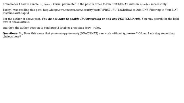 Does "ip_forward" need to be enabled for any iptables SNAT/DNAT (postrouting/prerouting) rules? смотреть онлайн