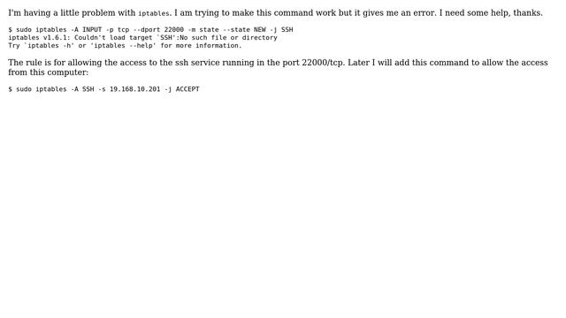 Unix & Linux: iptables Couldn't load target `SSH' смотреть онлайн