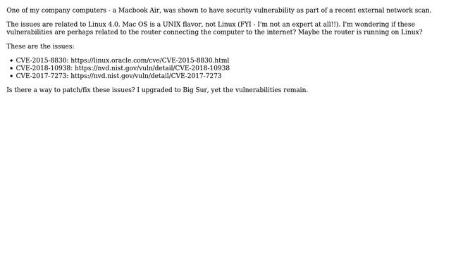 Network scan shows several linux-related security vulnerabilities on a Mac. Do I need to wory? смотреть онлайн