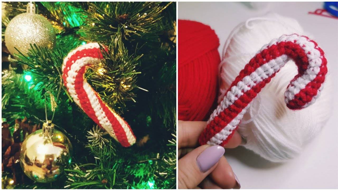 Вязаный леденец. Карамелька крючком. Леденец трость крючком смотреть онлайн