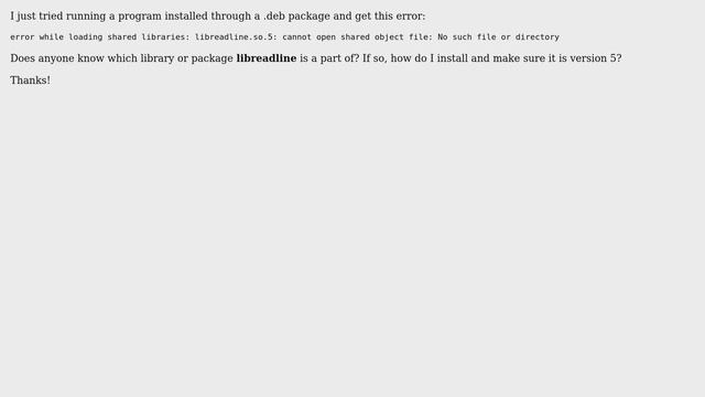 libreadline.so.5: No such file or directory смотреть онлайн