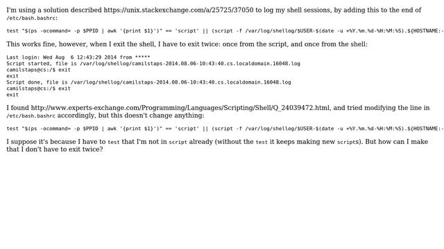 Unix & Linux: 'script' session logging makes me exit twice смотреть онлайн