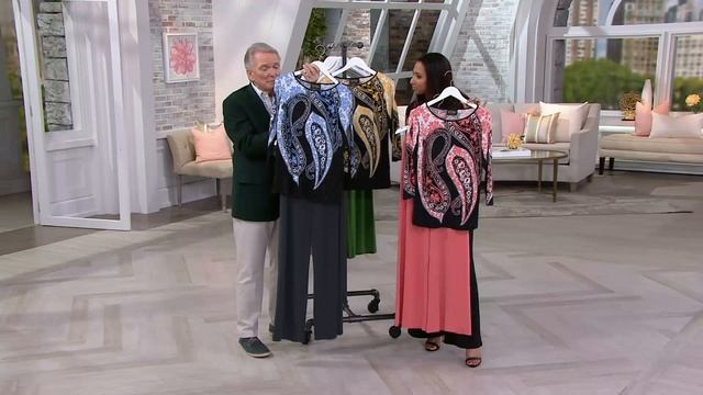 Bob Mackie's 3/4 Sleeve Paisley Printed Knit Top on QVC смотреть онлайн