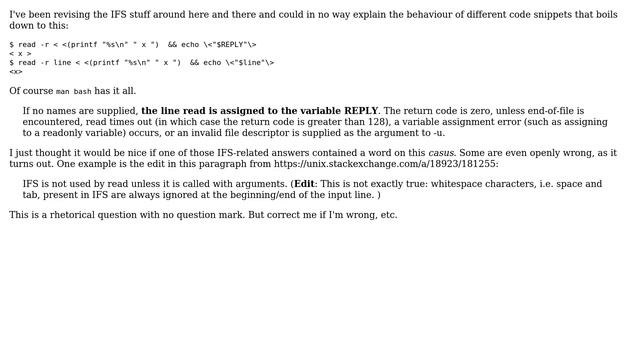 Unix & Linux: read -r vs read -r line and IFS смотреть онлайн
