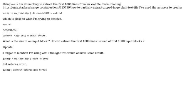 Unix & Linux: Extract first 1000 lines of zip file смотреть онлайн