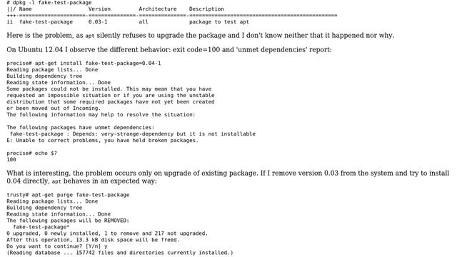 'apt-get install' silently refuses upgrade package with unsatisfied dependencies смотреть онлайн