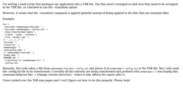 Linux tar: only --transform certain files смотреть онлайн