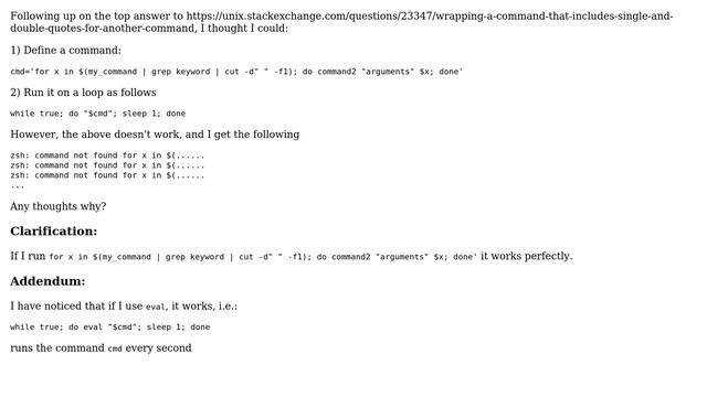 Unix & Linux: Why doesn't the following work?: while true; do "$my_command"; sleep 1; done? смотреть онлайн