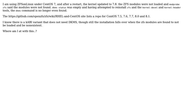 ZFS broken on Centos 7.8 смотреть онлайн
