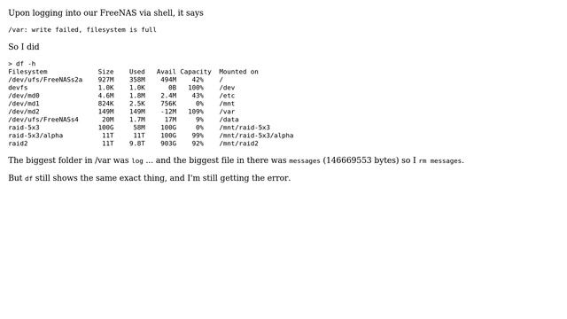 DevOps & SysAdmins: FreeNAS: "/var: write failed, filesystem is full" (2 Solutions!!) смотреть онлайн