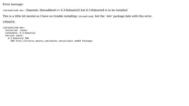 Ubuntu: libreadline - unmet dependecies/broken package смотреть онлайн
