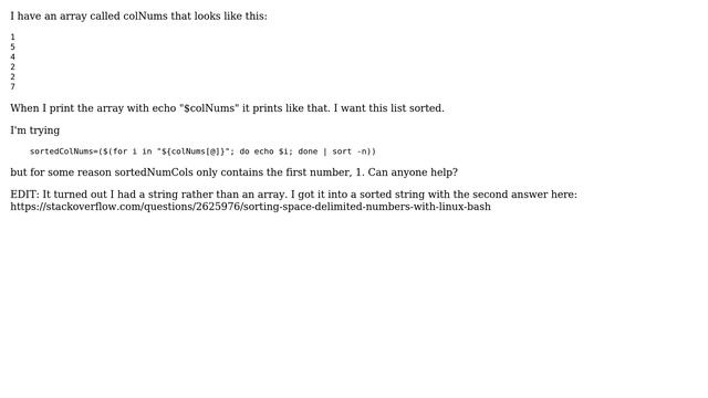 Unix & Linux: How can I get this array of numbers sorted? смотреть онлайн