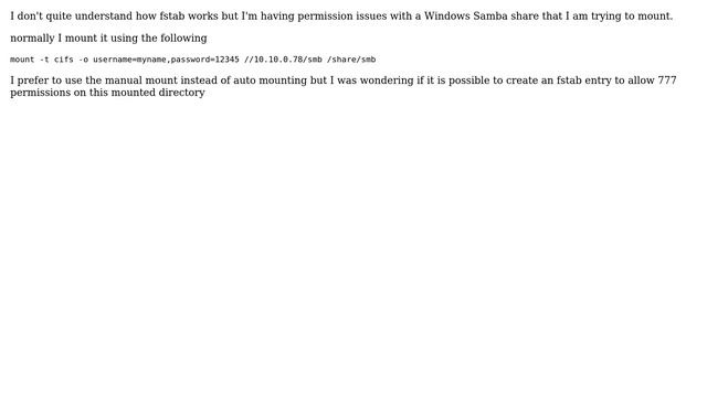 Create fstab entry with 777 permissions and no auto mount смотреть онлайн
