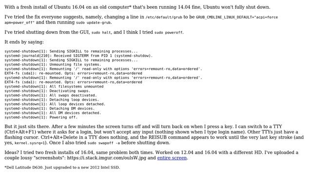 Ubuntu: systemd stuck at "Powering off." on 16.04 - Dell Latitude смотреть онлайн